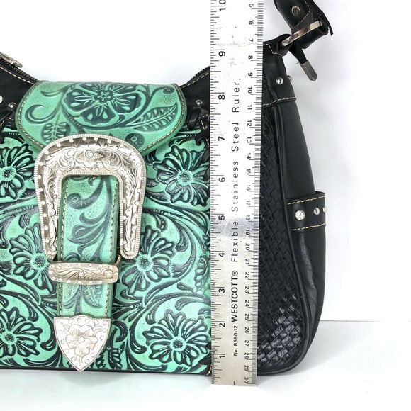 Trinity Ranch Montana West Turquoise Tooled Leather Shoulder Bag - Picture 7 of 16